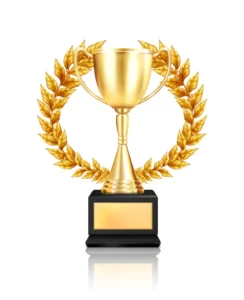 trophy award laurel wreath composition with realistic image golden cup decorated with garland with reflection 1284 32301