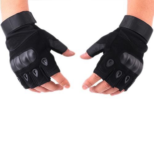 Gym Hard Knuckle Half Finger Bike Tactical Gloves – Black